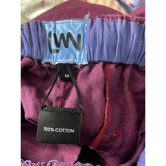 LWN Los Angeles Burgundy Cotton Pants Drawstrings Womans Medium - Picture 7 of 9